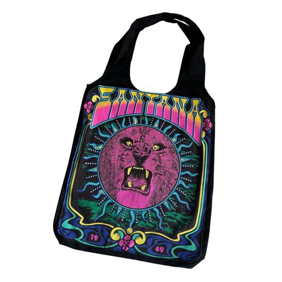 Via Penny Lane Reworked Apparel Carlos Santana 1969 Black Canvas Tote Bag OS - Picture 1 of 5
